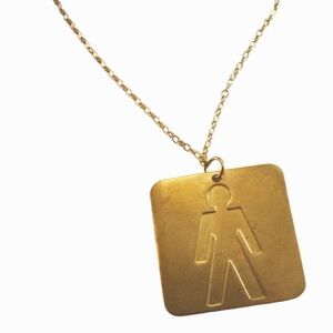 Handmade Necklace Male Motif Figure Square Brass Pendant on a Dainty Gold Chain